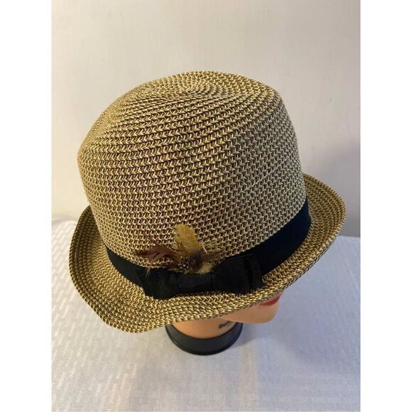 Nine West Packable woven paper hat feather bow new - Picture 3 of 6